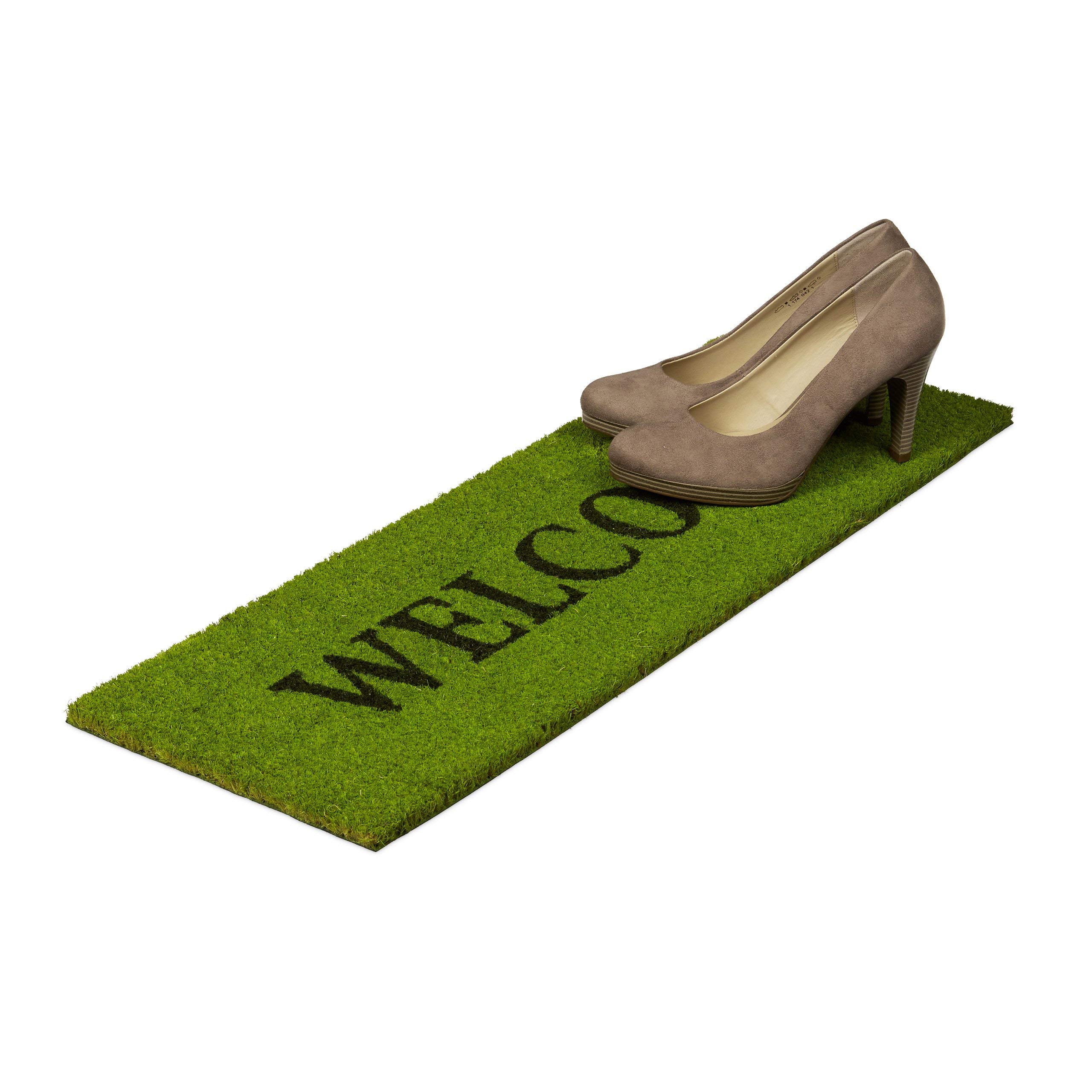 Paillasson long fibre de coco tapis de sol WELCOME 75x25 antidérapant vert, Relaxdays - 7