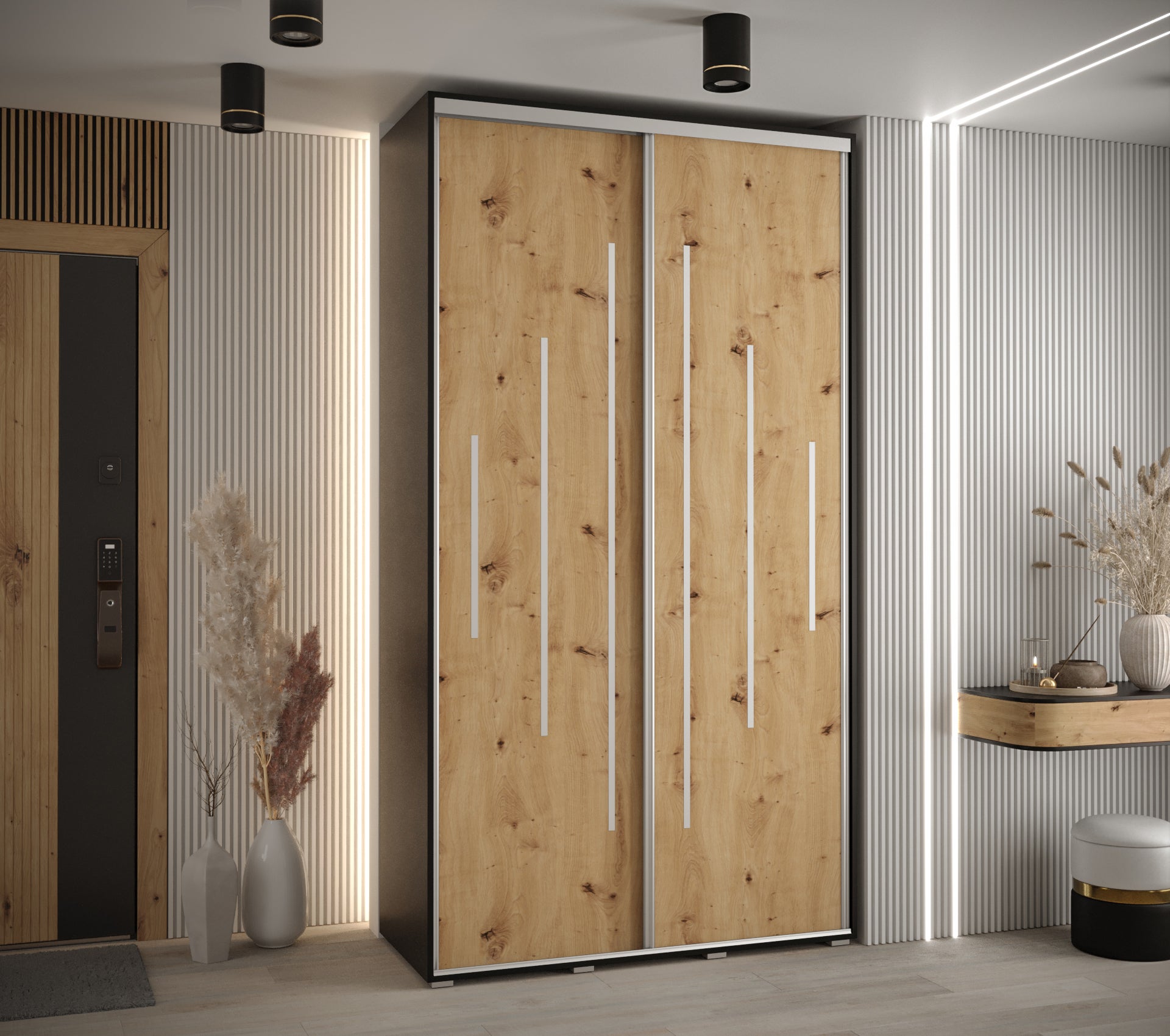 Szafa przesuwna wysoka Davos 12 140 x 45 x 235,2 cm czarny + artisan + u. srebrny - Abiks Meble - 2
