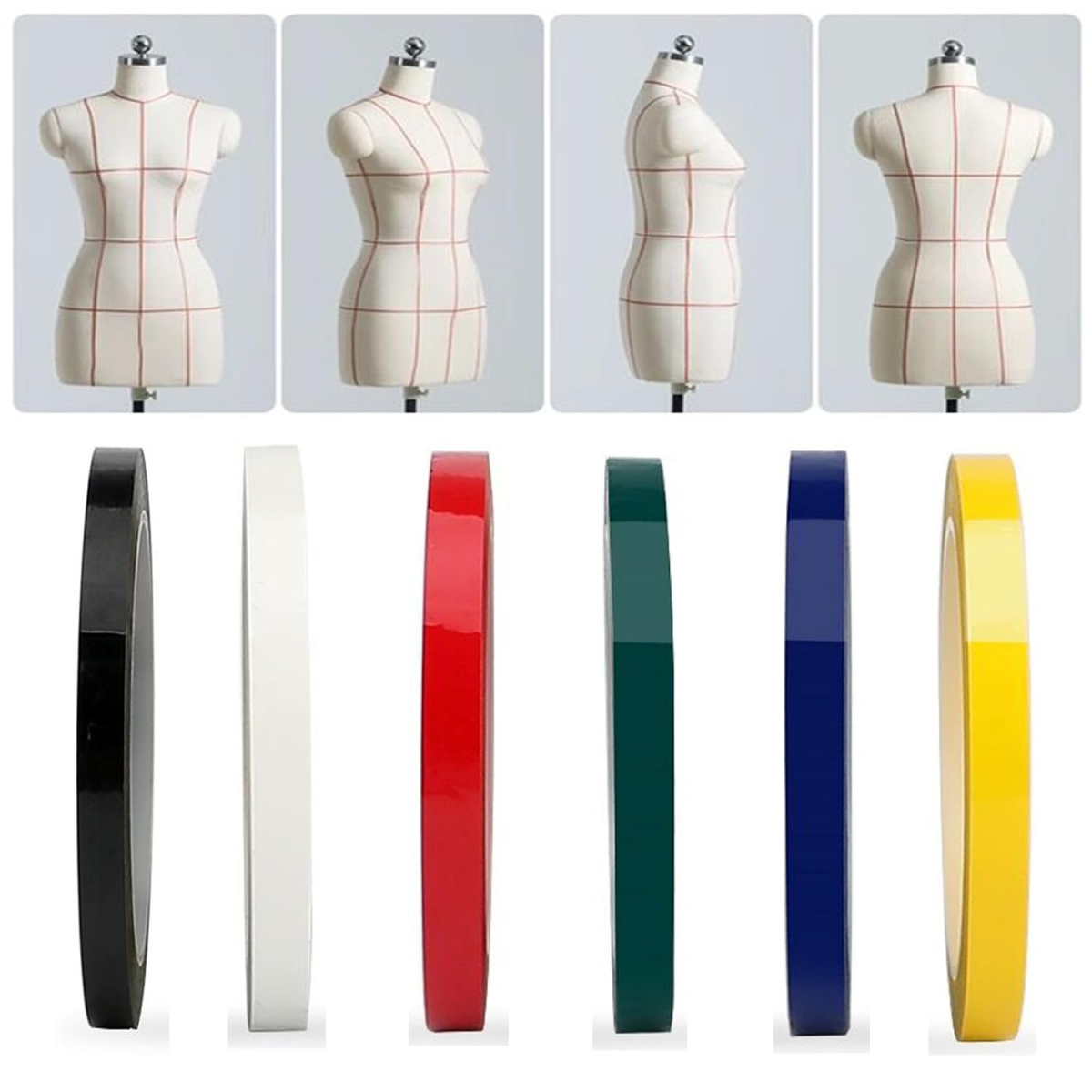 Rouleau de 66 m de long, lot de 6, ruban adhésif graphique de 3 mm (1/8 pouce) de large pour tableau blanc, quadrillage, rayures, art électrique, ruba - 2