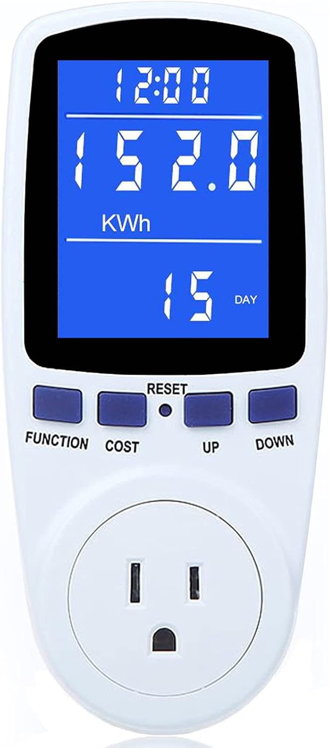 Miernik poboru mocy w watach, monitor zużycia energii elektrycznej w gospodarstwie domowym, zużycie energii, napięcie, ampery, tester wyłączników