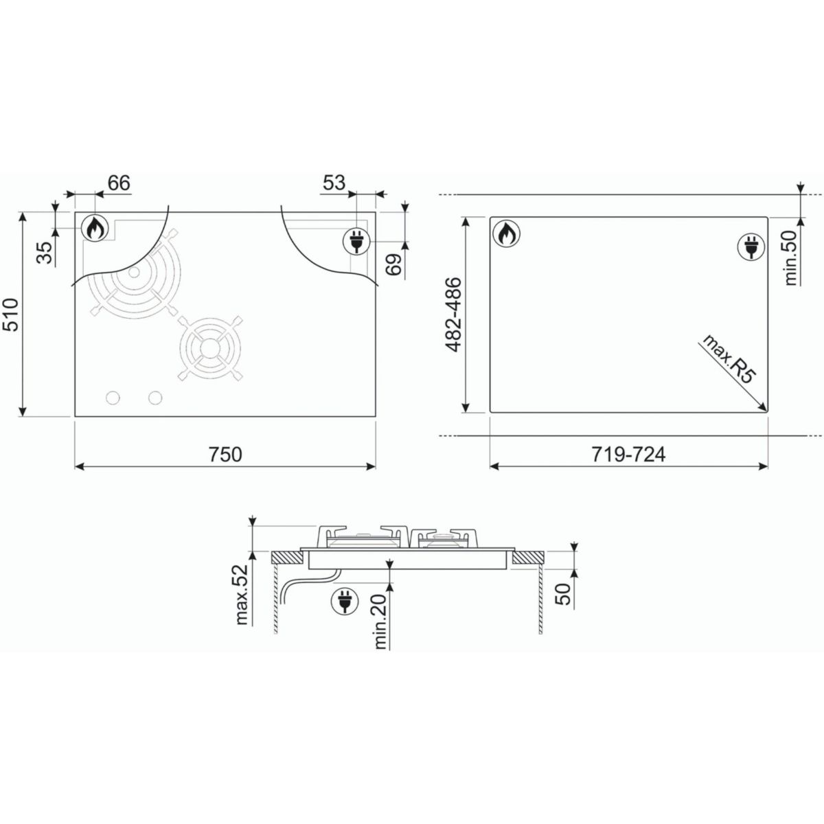 Plaque mixte induction gaz SMEG PM3743D - 7