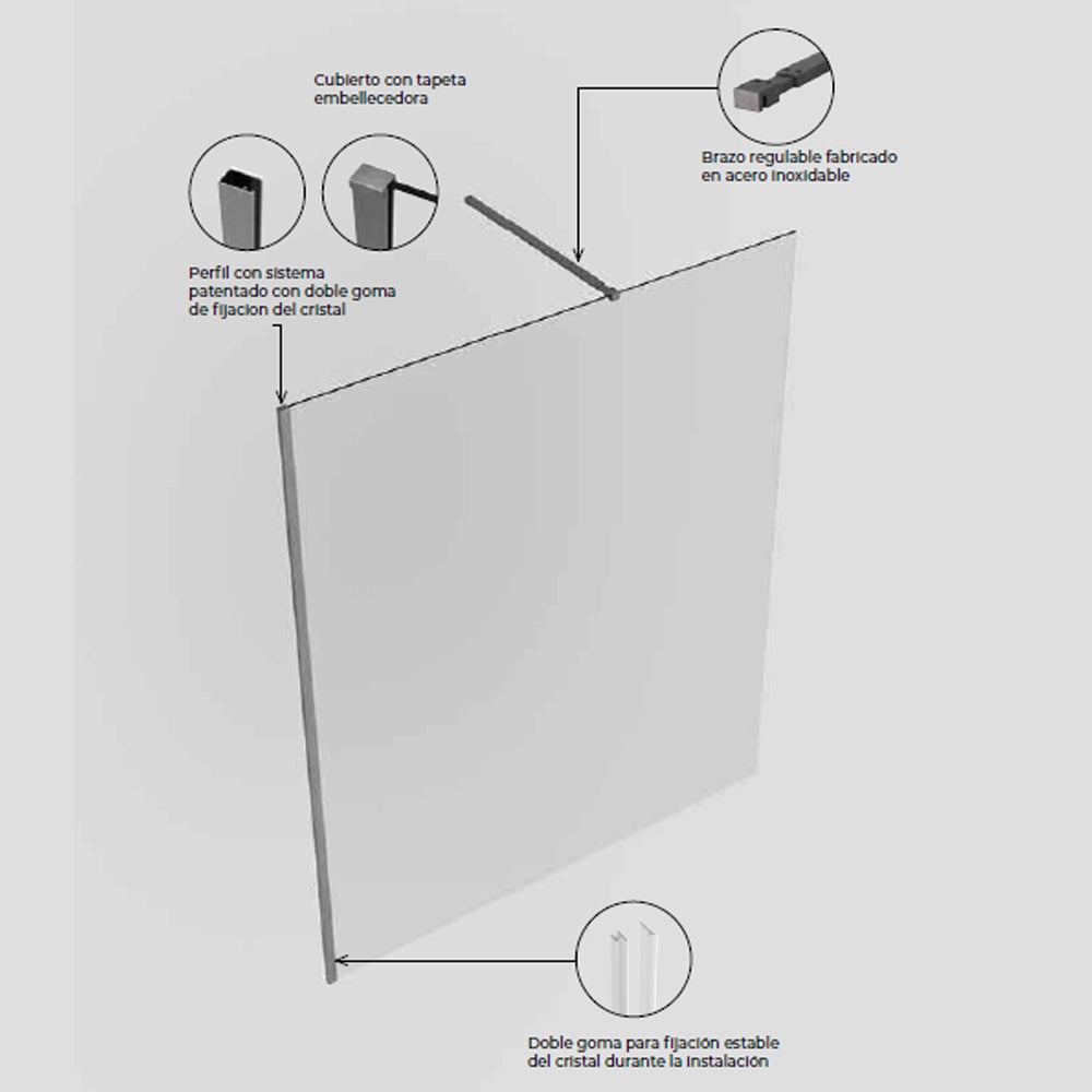 Pannello Doccia Fisso Walk-In | Vetro Temperato 8 mm Anticalcare Trasparente | Altezza 200 cm | Black Gun Metal 160cm - 2