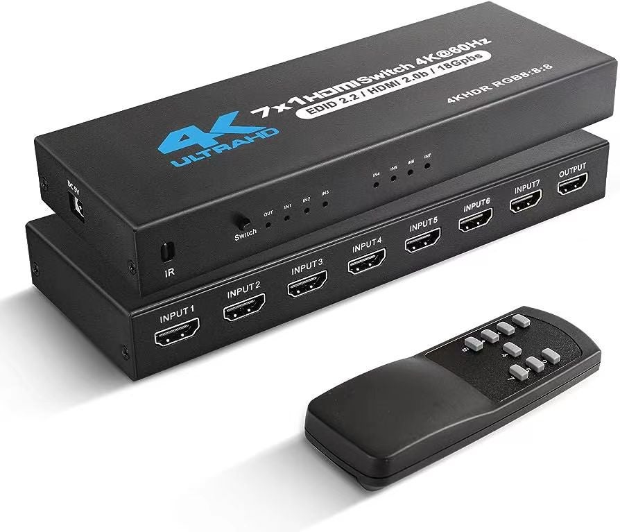 Commutateur HDMI 3 Entrées 1 Sortie GANA - 4K 60Hz - Avec Télécommande - Compatible PS5, Xbox, PC