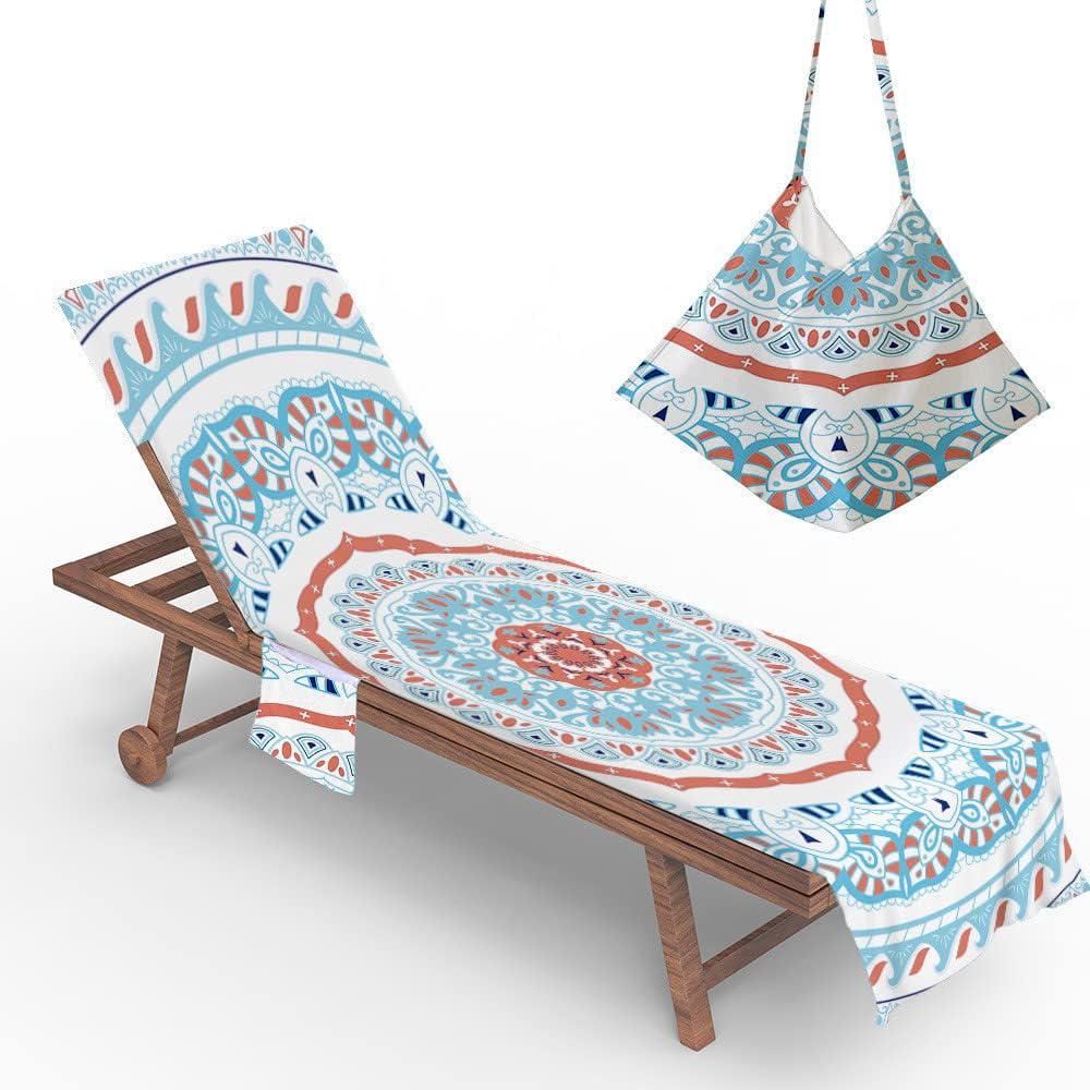 Pokrowiec na krzesło plażowe, ręcznik plażowy Mandala z kieszeniami do przechowywania, składany i lekki pokrowiec na leżak w stylu boho, 75x210cm)