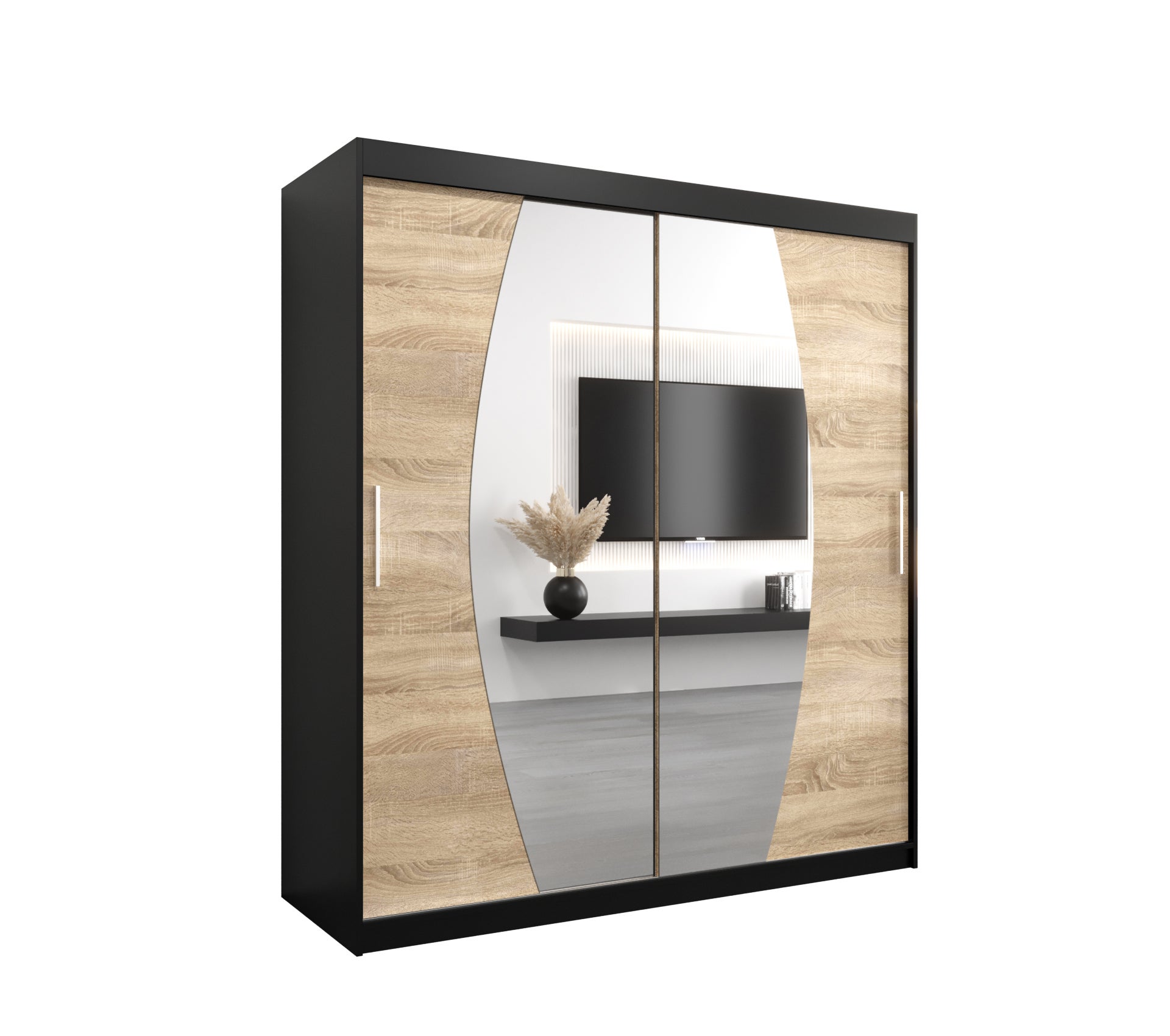 Szafa przesuwna garderoba ELYPSE 180 x 62 x 200 cm Czarny + Sonoma - Abiks Meble