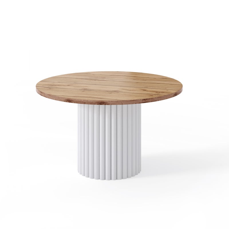 Stylowy Stolik VIRELO z Białym Stelażem i Blatem w Kolorze Dąb Wotan – Nowoczesny Design