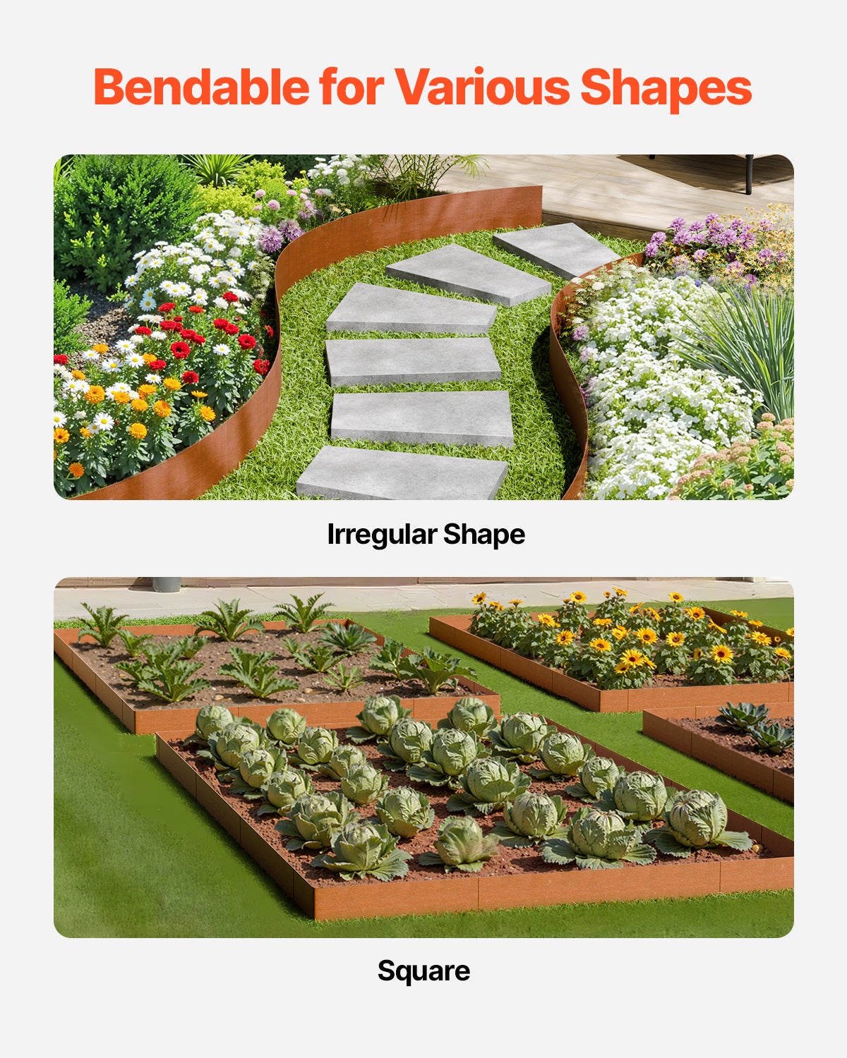 Bordures Jardin VEVOR Acier 40 x 8 po – Lot de 6, Résistantes aux Intempéries et à la Rouille, Pliables, Séparateur de Chemin - 4