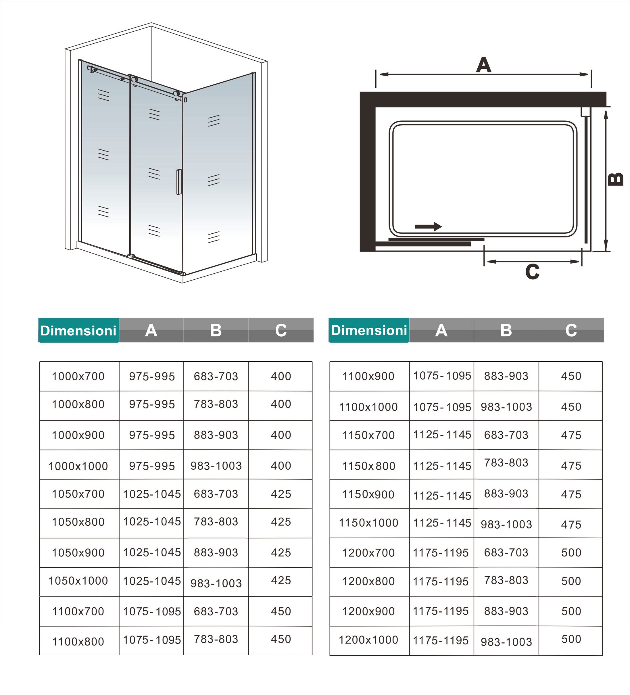 195 cm Box Doccia Angolare Porta Scorrevole 120 cm con Parete Fissa 70 cm in Vetro da 6 mm Temperato Trasparente Cromo Lucido - 6