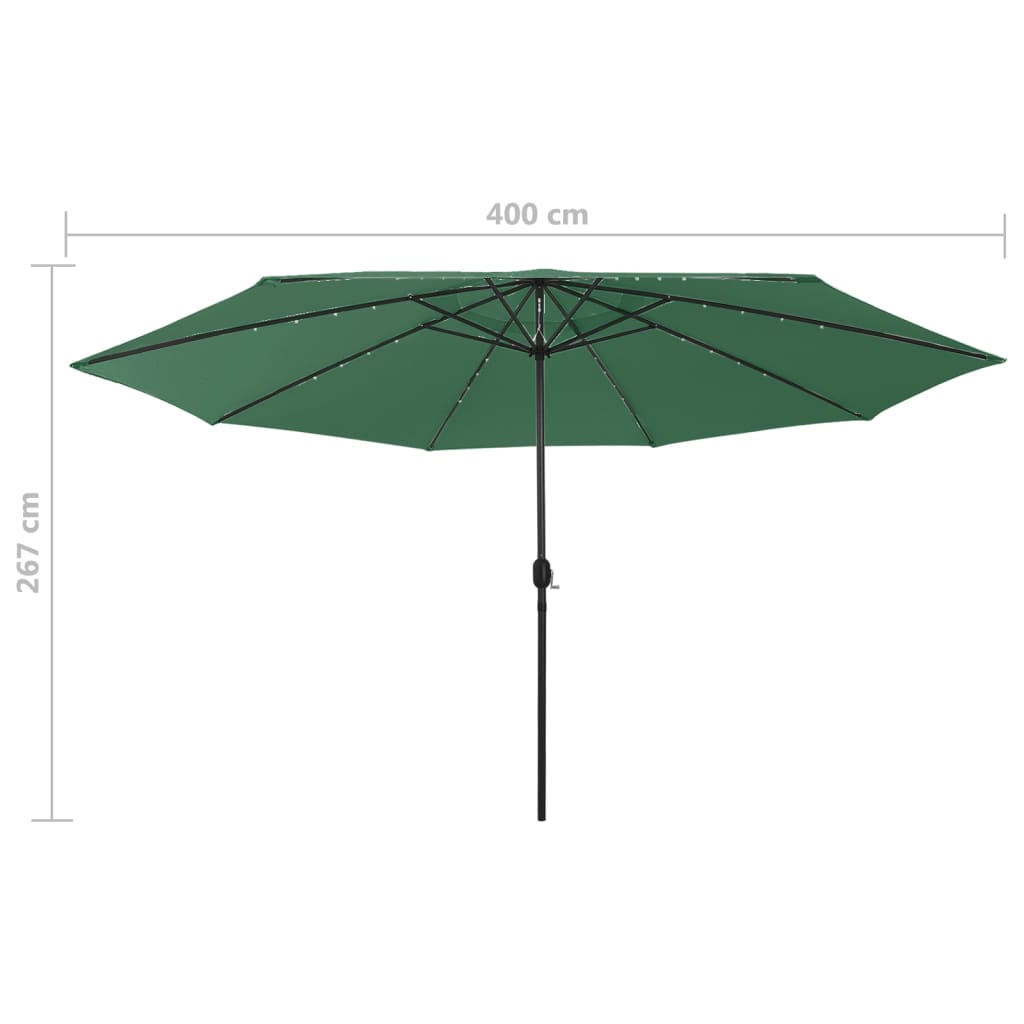 Parasol d'extérieur avec LED et mât en métal 400cm Vert - 7
