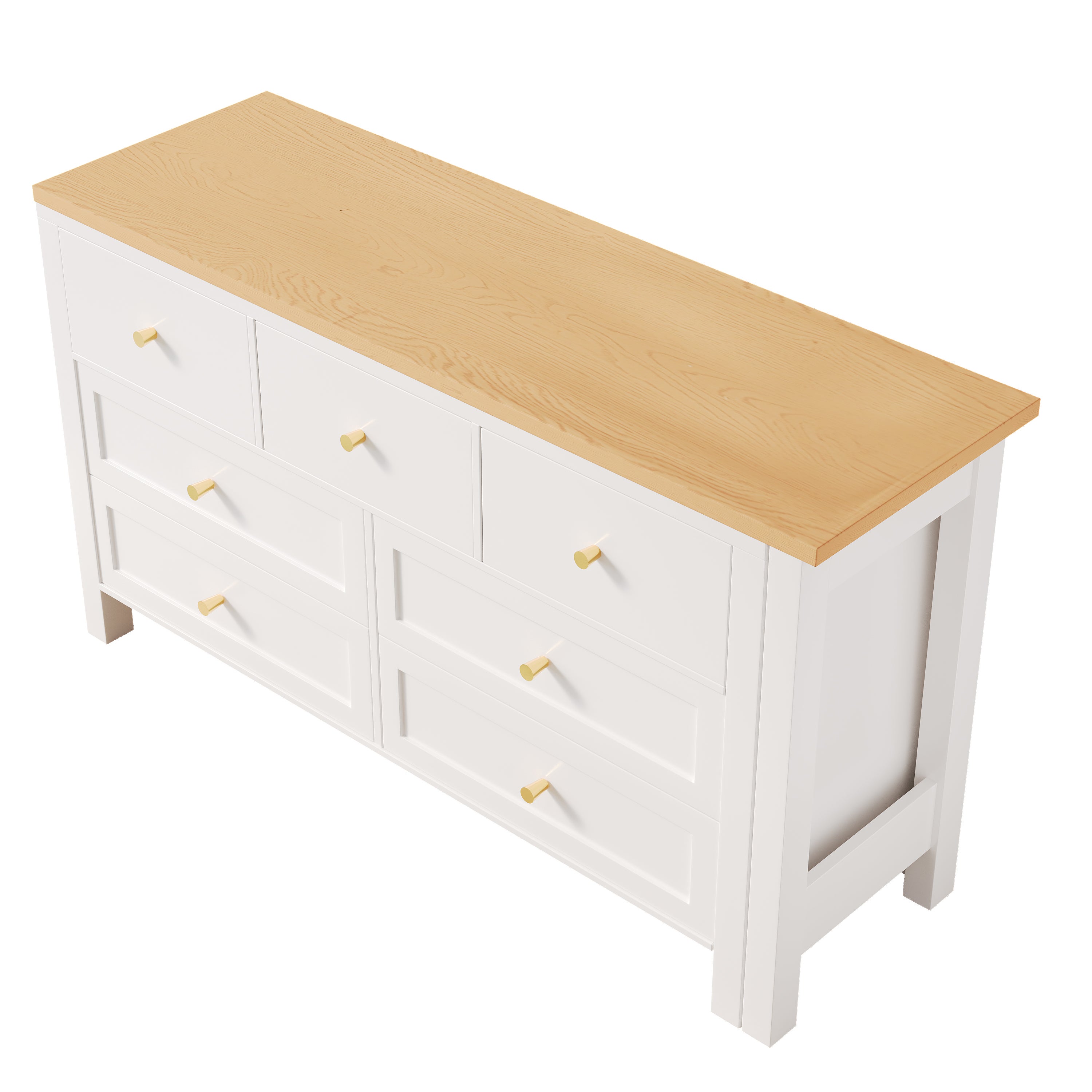 Bureau d'angle avec 7 tiroirs et plateau pivotant, coiffeuse - 120 x 40 x 70 cm - Panneau de particules - Blanc et chêne - 8