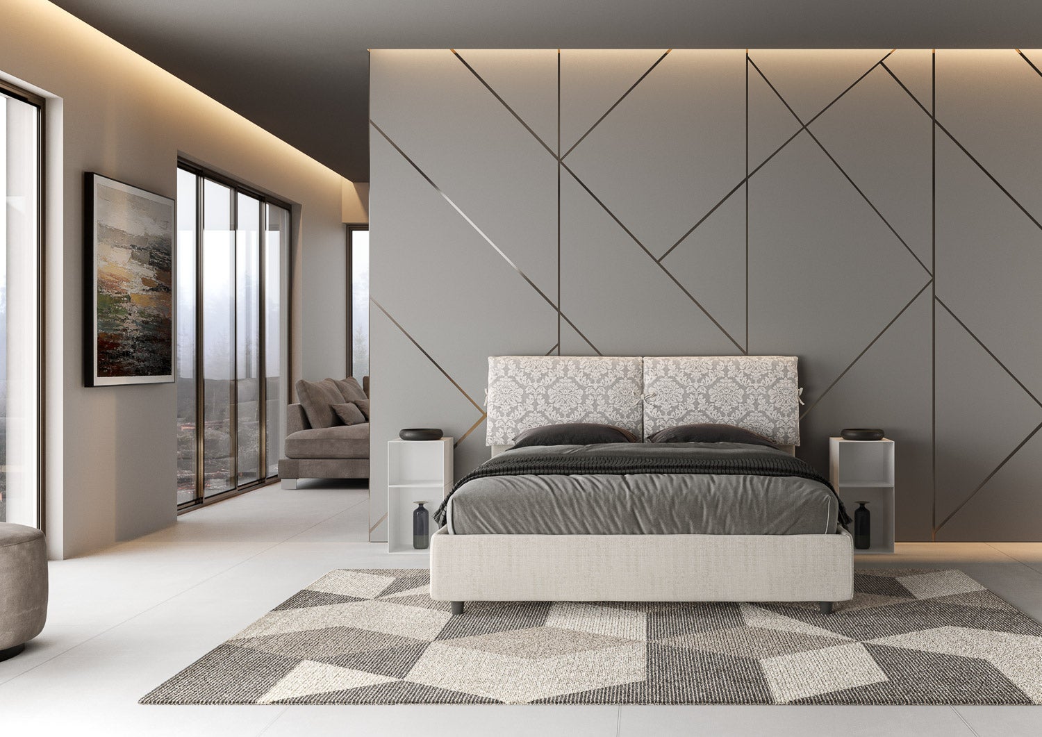 Cama con somier acolchada 160x190 tejido Giada 1 Agata 1 Mados - 3