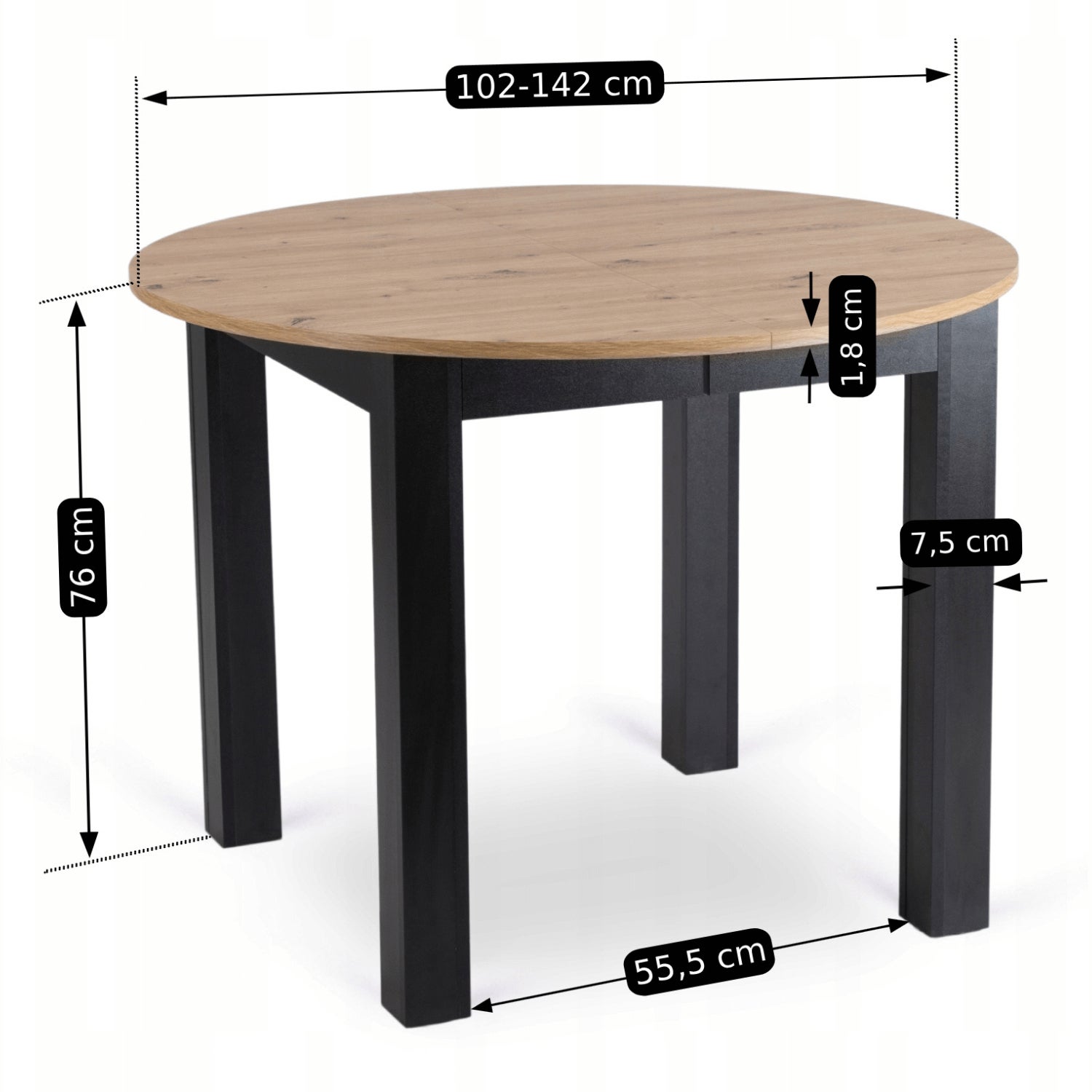 Stół Rozkładany Okrągły Kuchenny HARRY do Jadalni Salonu Kuchni Dąb Artisan - 9