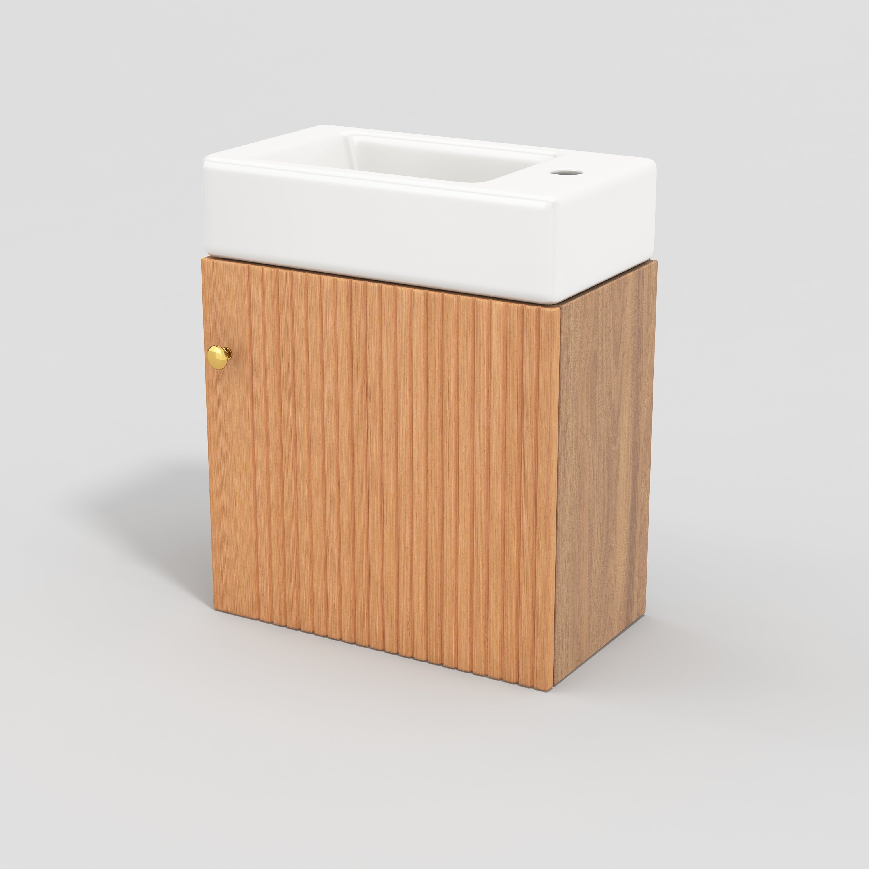 Meuble de salle de bain vasque simple, meuble bas avec vasque en céramique - 46 x 26 x 56 cm - Bois MDF - Naturel - 7