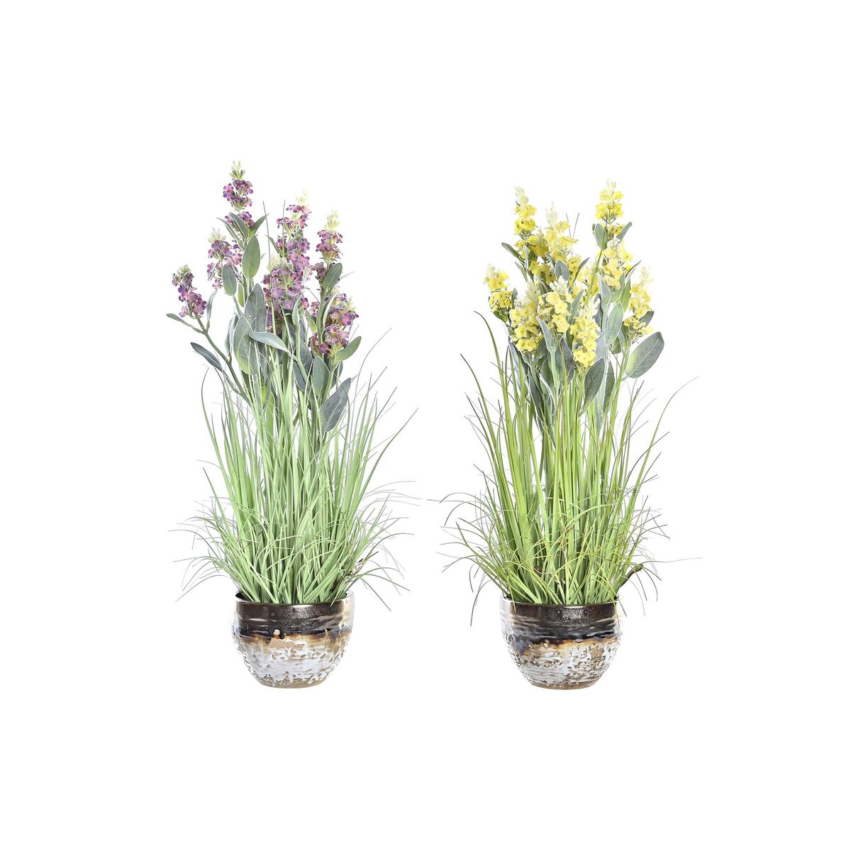 Plante d corative dkd home decor porcelaine rose poly thyl ne jaune 20