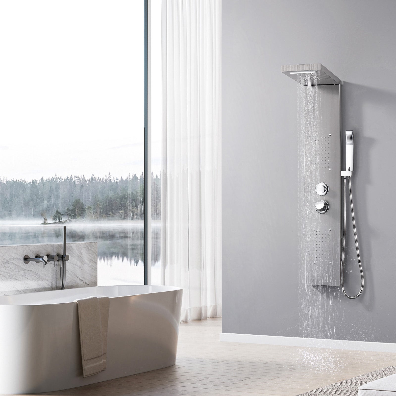 Homelody Colonne de Douche Hydromassante, Panneau de Douche Multifonction en Acier Inox a Montage Mural - 7