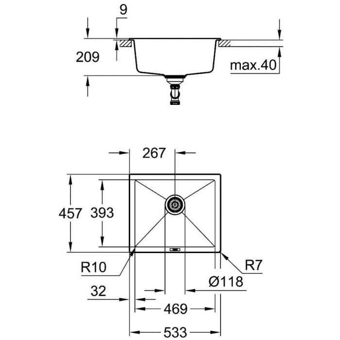 Grohe K700 Evier de Cuisine à encastrer par dessous Quartz Noir Granite 533 x 457 (31654AP0) - 8