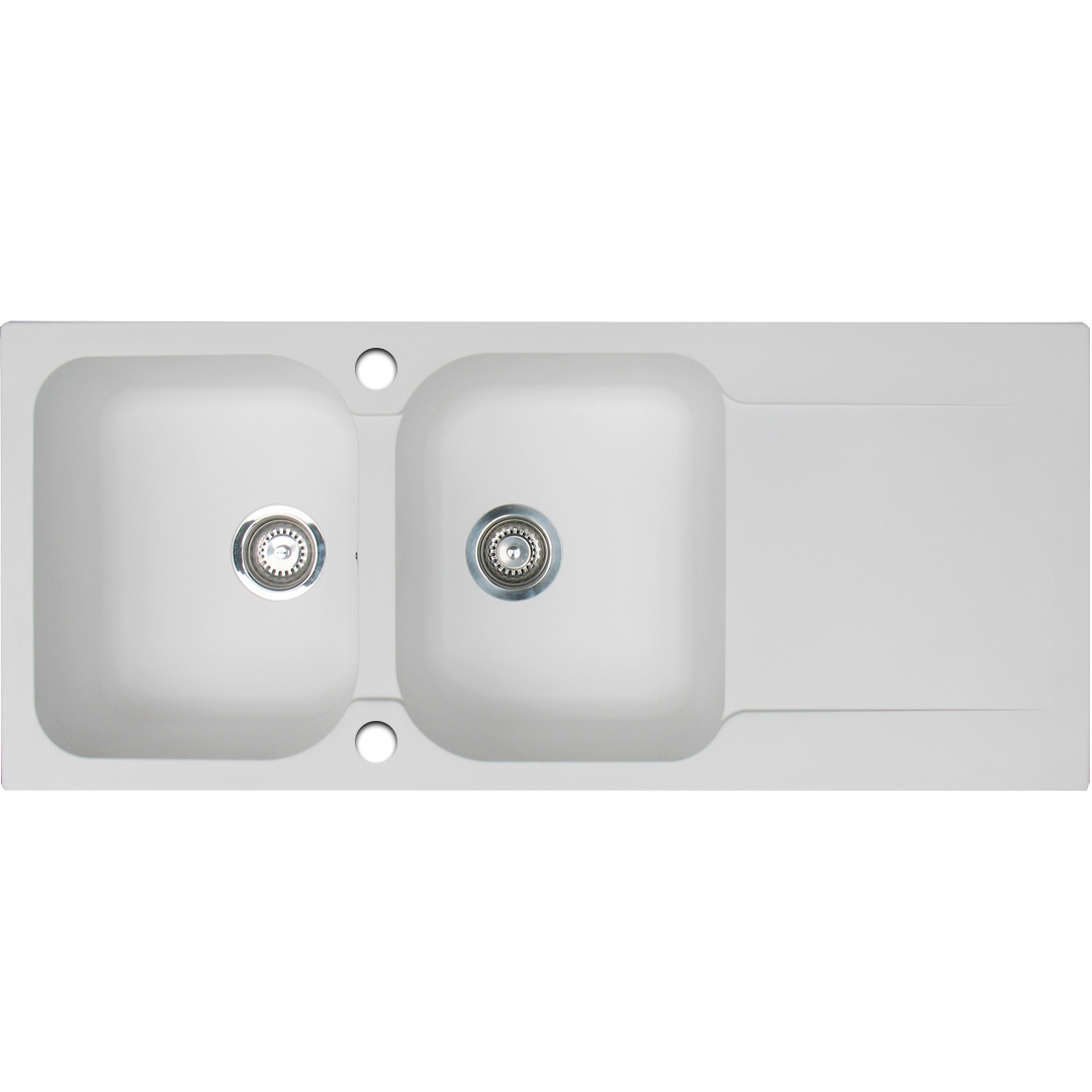 Lisse zlewozmywak dwustronny 2 komory 1 ociekacz z żywicy w kolorze biała