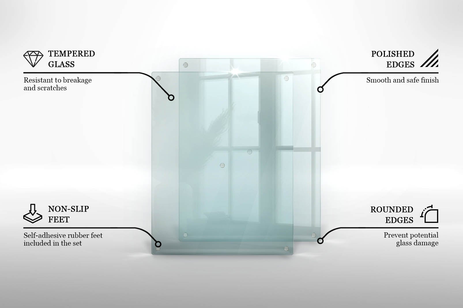 Planche à découper en verre pour la cuisine, Planches à découper 2pcs 2x40x52 cm - Duo fonctionnel pour plus de polyvalence en cuisine - 6