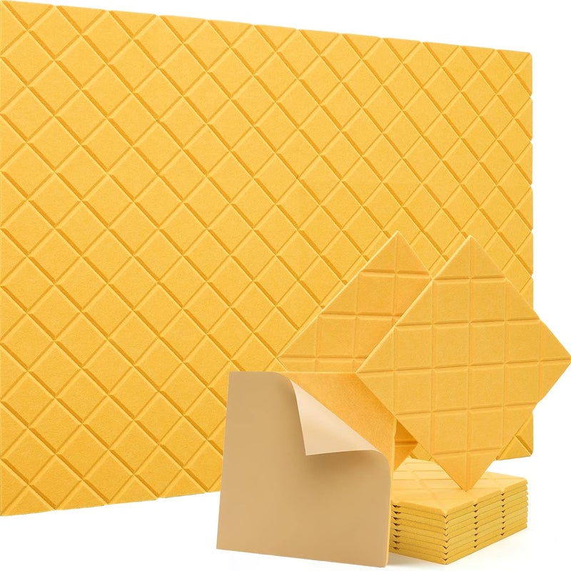 Samoprzylepne panele akustyczne opakowanie sztuk wygłuszające wypełnienie z poliestru x cm dźwiękochłonne panele ścienne o wysokiej gęstości żółte