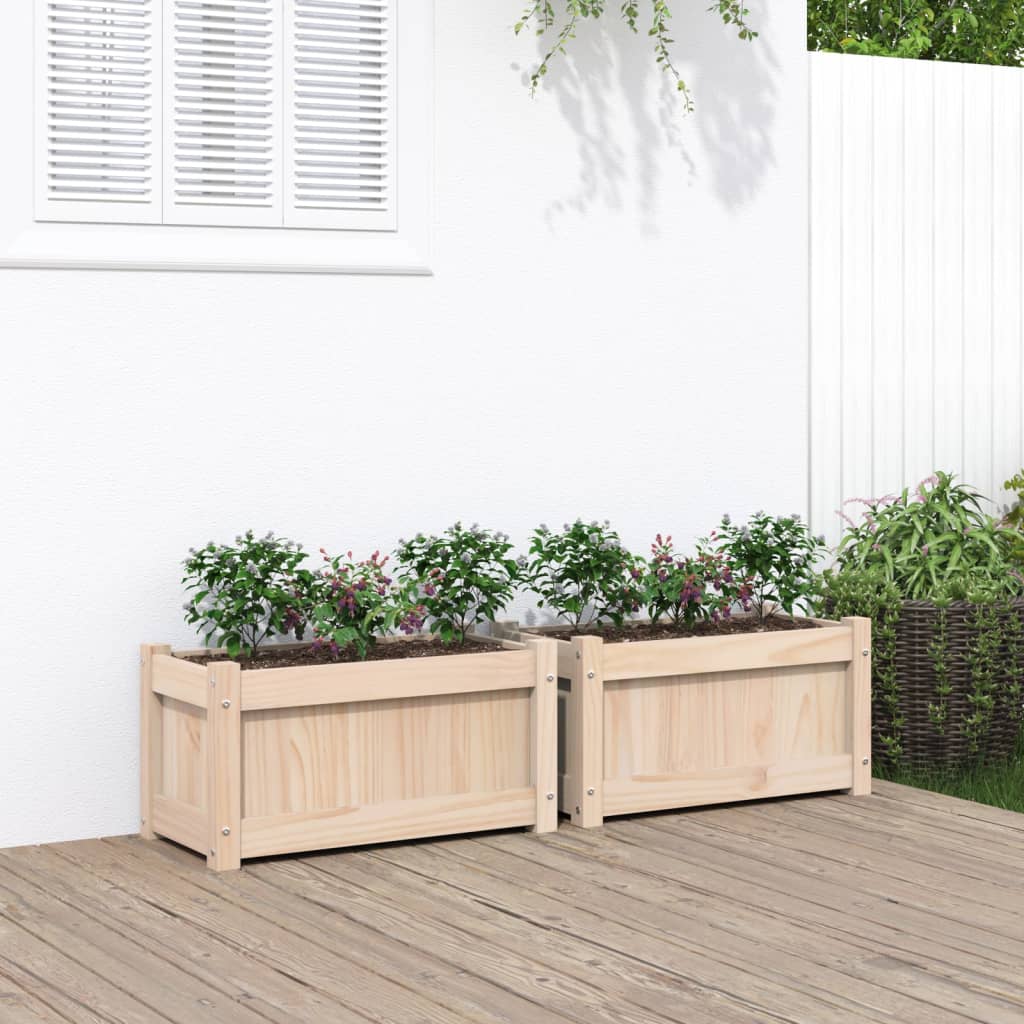 Lot de 2 Jardinières, Bac à fleurs, Pot de fleurs bois de pin massif n2383l - 2