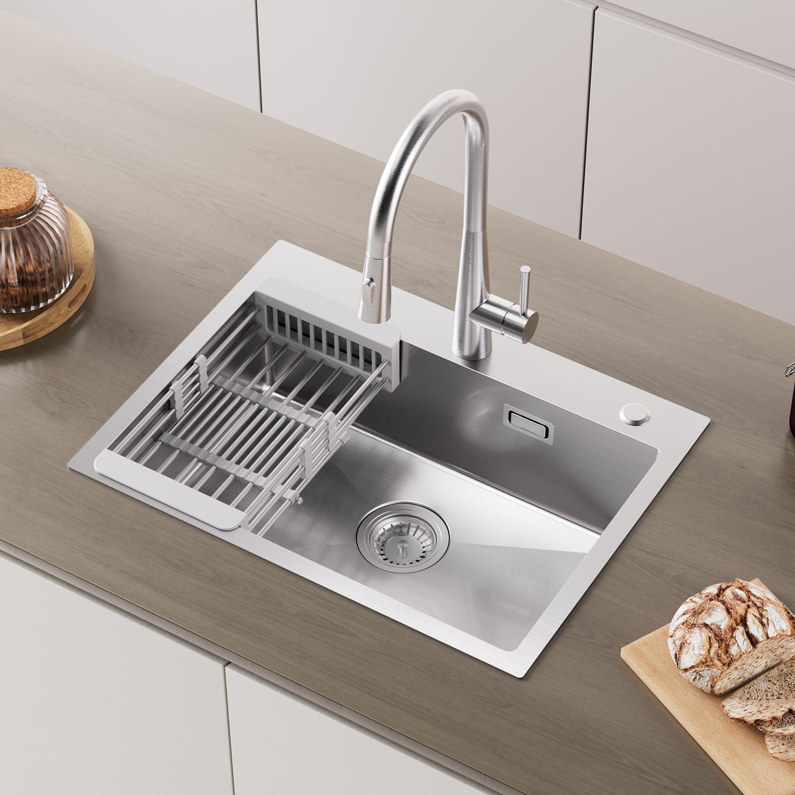 Cecipa max Évier de Cuisine 1 Cuve Inox Brossé 60×45×18 cm - Évier 1 Bac avec Panier de Drainage - Évier de Cuisine Grande Capacité,EU Modèle - 2