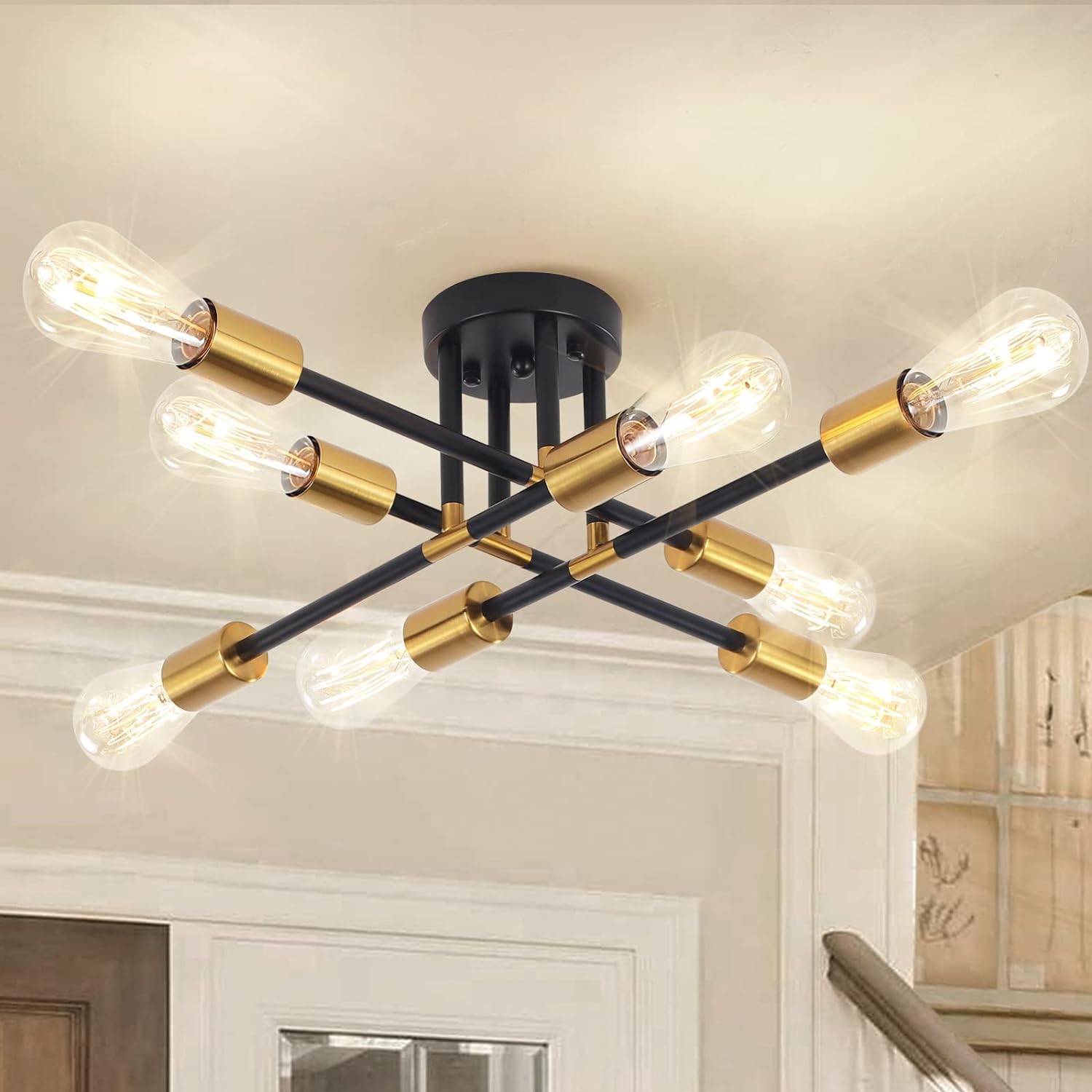 Nowoczesna 6-światłowa lampa sufitowa, częściowo wpuszczana lampa sufitowa 220 V z podstawą E27, żyrandol do salonu, odpowiedni do sypialni korytarz