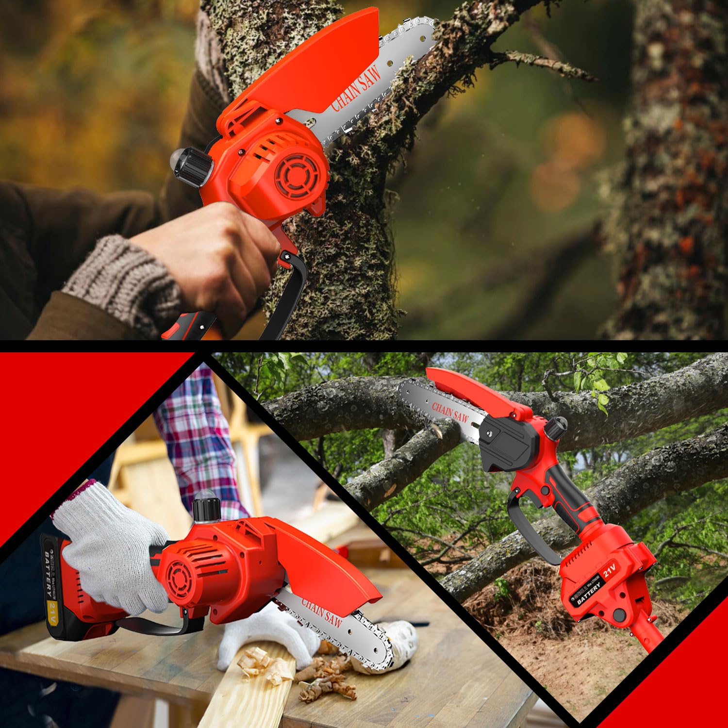 Outil de taille 2 en 1,sécateur de jardin pour branches hautes,tronçonneuse sans fil,alimentée par batterie,convient à la taille des arbres de jardin - 7