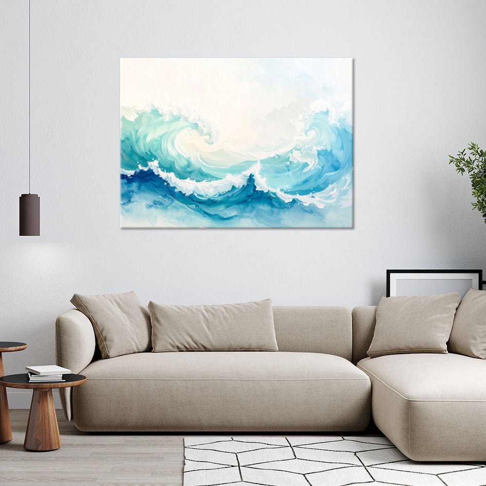 Obraz do salonu sypialni biura, Morze i Fale Pastelowy Pejzaż Niebieski 60x40 - 2
