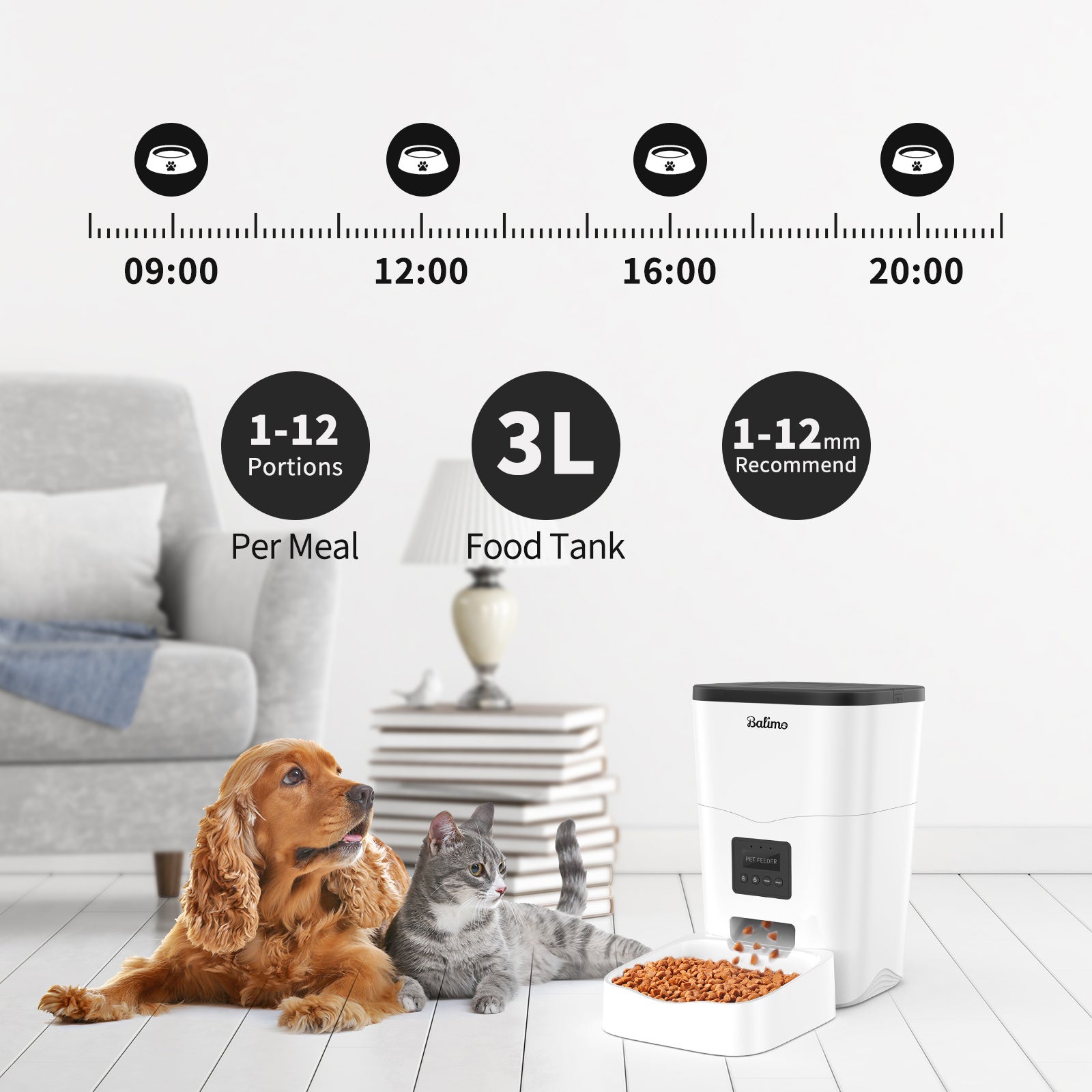 Balimo WIFI Distributeur de Croquettes 3L pour Chats/Chiens Télécommande Téléphone portable LCD,Adaptateur Secteur/Batterie,Fonction d'enregistrement - 2