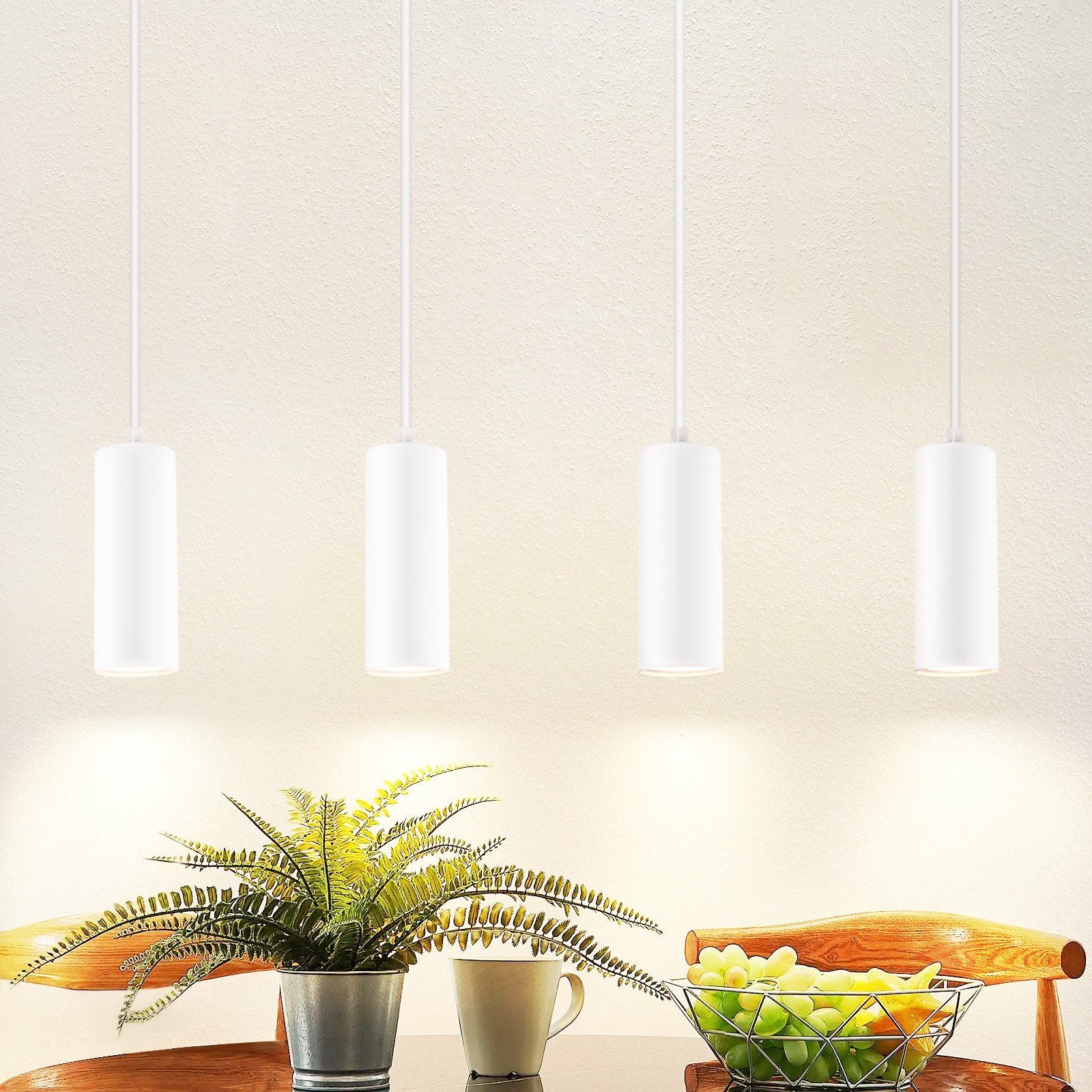 NETTLIFE Suspensie Bois Metal Diam.60cm GU10 alb 4 Ampouli Lampă Suspendată Lampă de Couloar Vintage pentru Sala de Mancare Bucătărie Cafe Salonul