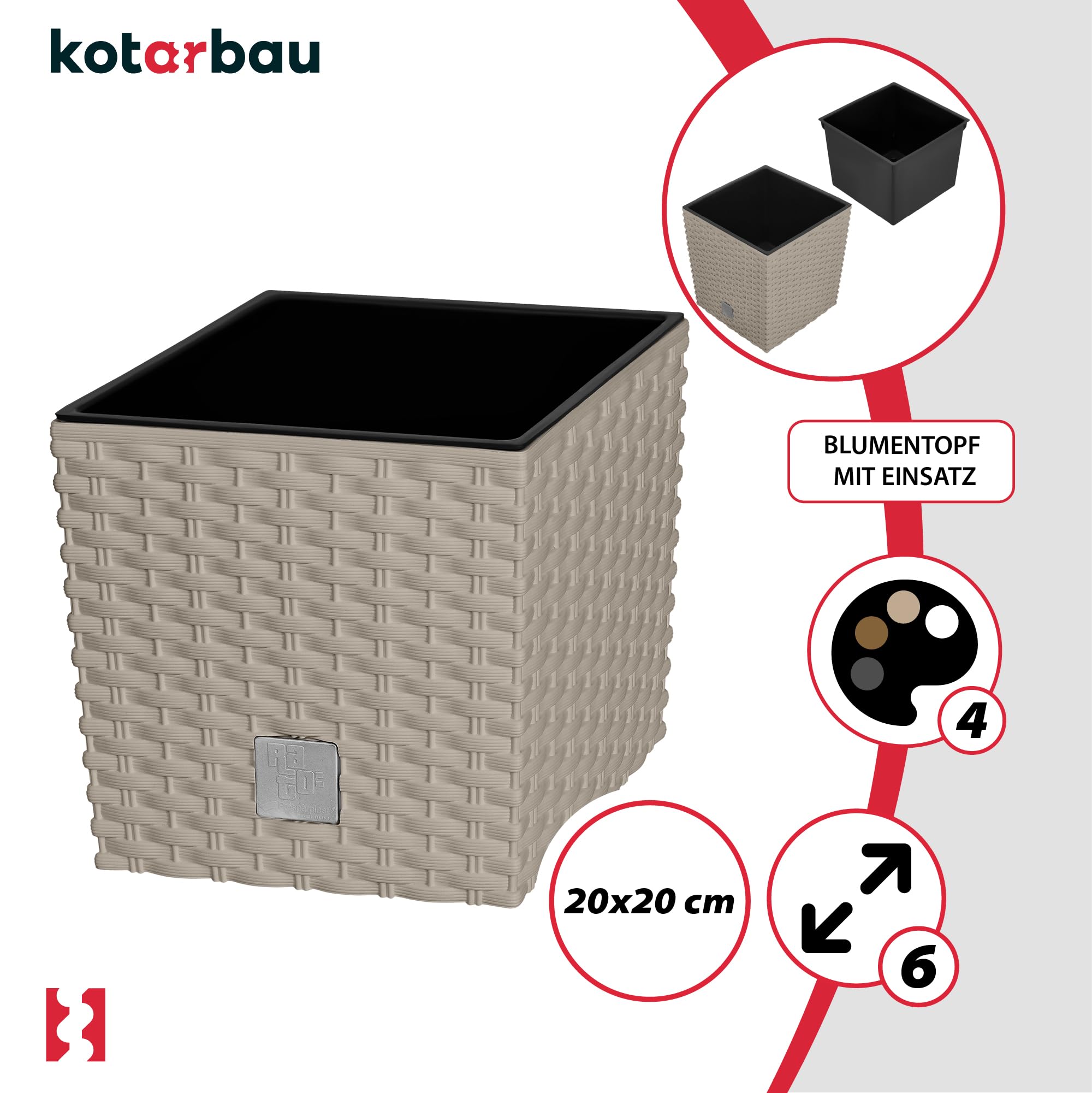 Lot de 2 Pots de Fleurs, 6,8 l, Hauteur : 20 cm, En Plastique, Avec Pot Intérieur, Type Rotin, Pour l'Intérieur et l'Extérieur - KOTARBAU - 5