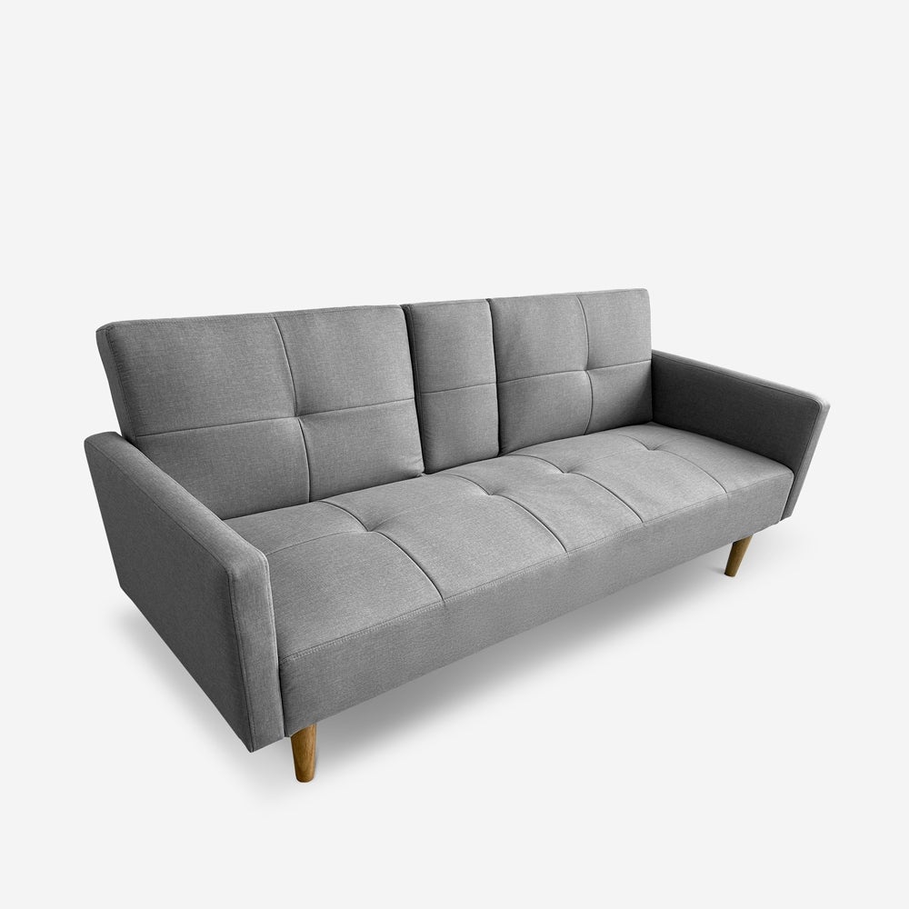 Divano letto 2 posti nordico in tessuto con bracciolo portabevande Donum - 3