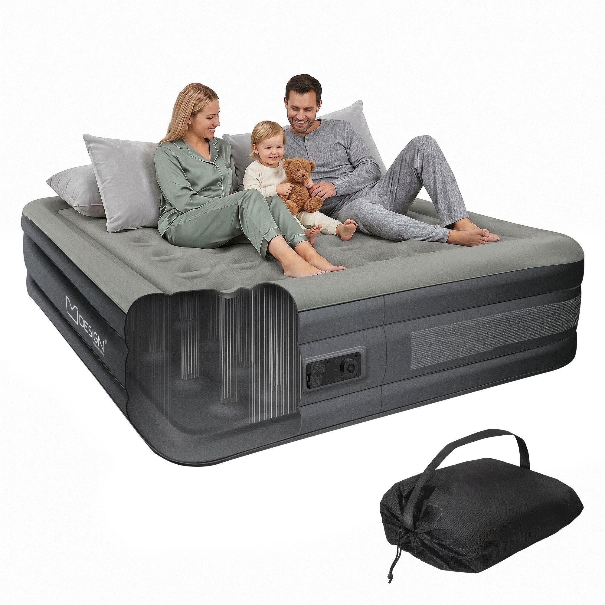 ML Design materac dmuchany dla 2 osób 203x157x47 cm z elektryczną pompką 230V samopompujące się łóżko idealne do użytku kempingowego i domowego