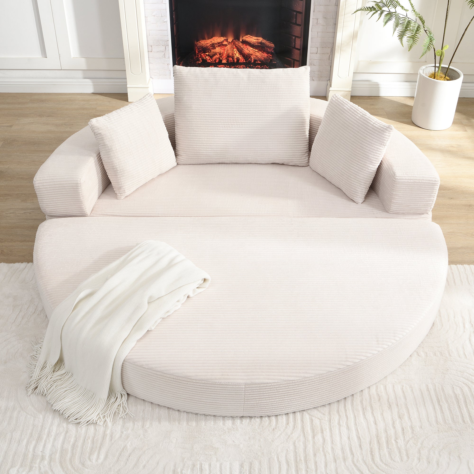 Canapé rond pliable 173x176x40cm - avec coussin - tissu en velours côtelé - beige - 4