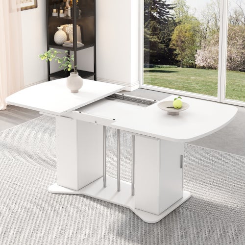 Modfu  Mesa De Comedor Extensible 120/160X80x75 Cm Con Almacenamiento, De Mdf, Blanca , Leroy Merlin