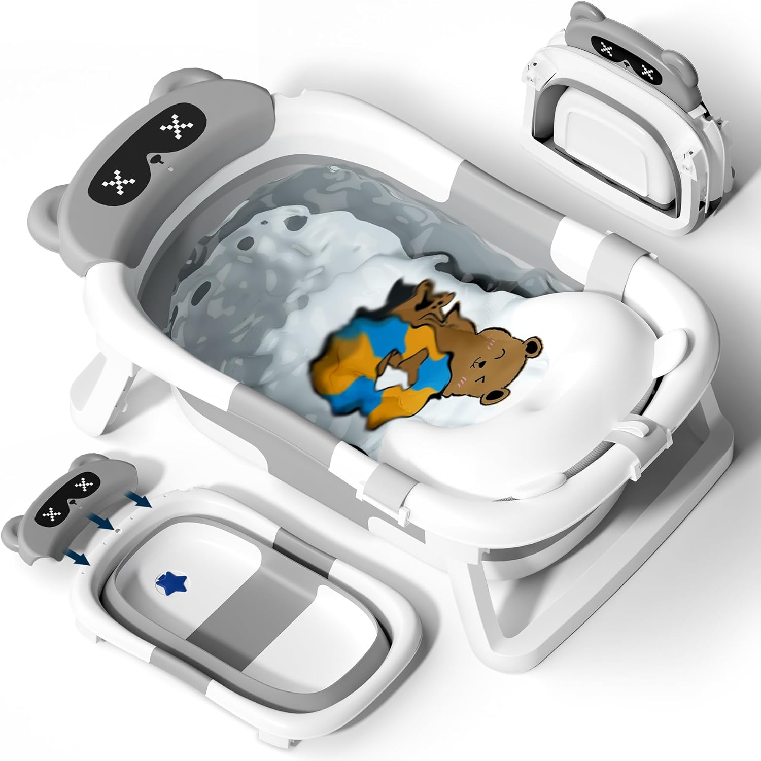 Baignoire Pliable Bébé, Bebe Baignoire Et Coussin, La Baignoire Enfant Convient Aux Nouveau Nés, Rince Tete Bebe Baignoire, Pour Les Cadeaux De Naissance Des Tout-nés (bleu