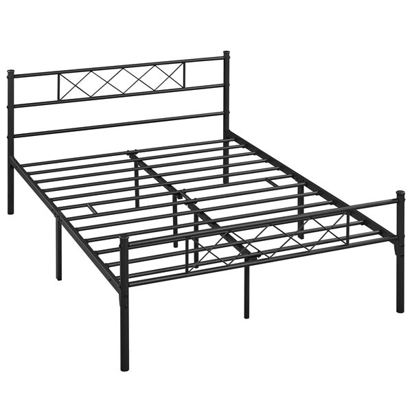 Lit Double Yaheetech 140x200 Cm - Cadre Métal Avec Tête De Lit, Design Vintage Et Gain De Place