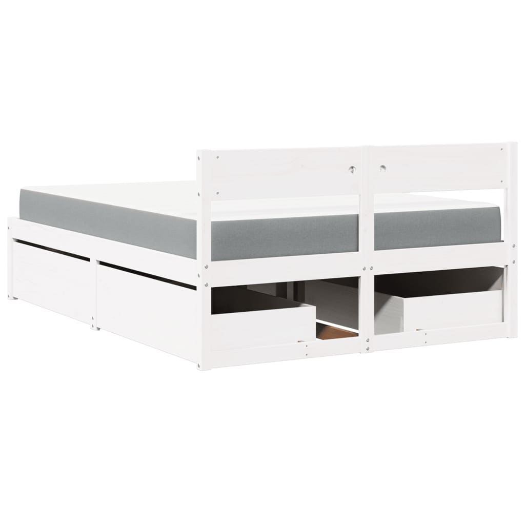 Lit avec tiroirs et matelas, blanc, en bois massif de pin, pour la chambre, 120 × 190 cm - 6