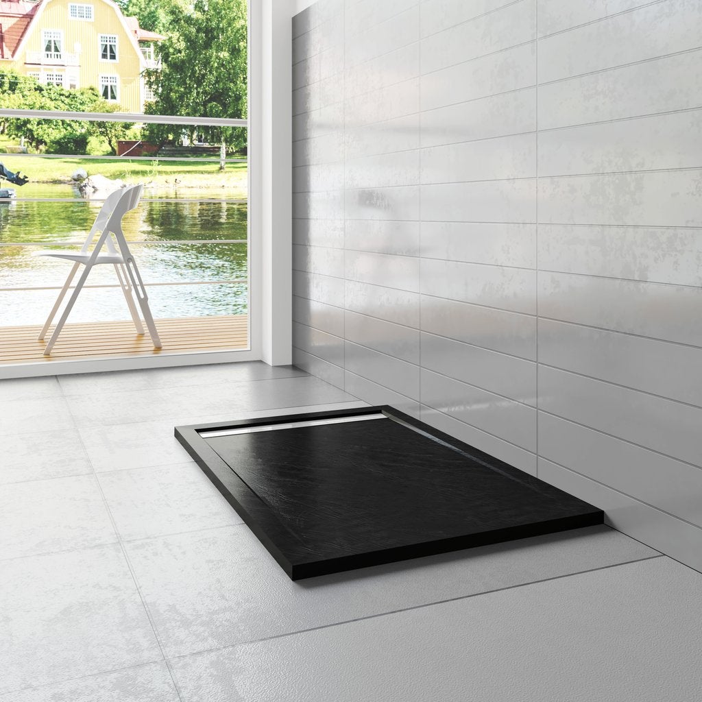Bac à Douche 90x160x2,6 CM Rectangulaire Anthracite Effet Pierre Mod Blend