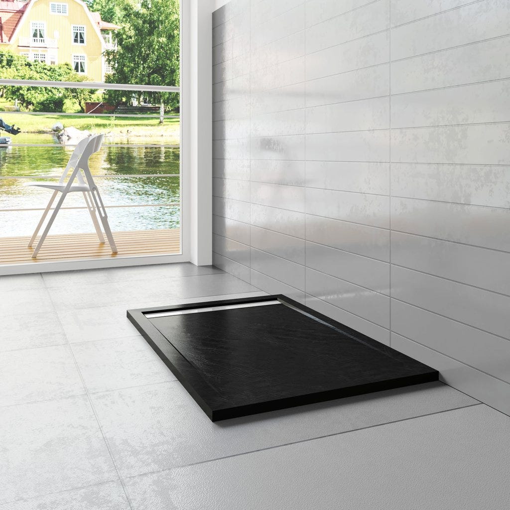 Bac à Douche 90x160x2,6 CM Rectangulaire Anthracite Effet Pierre Mod Blend Bac à Douche 90x160x2,6 CM Rectangulaire Anthracite Effet Pierre Mod Blend