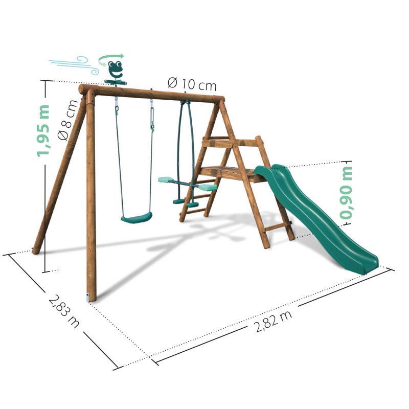 Portique en bois rond 2 agrès avec balançoire et face à face MENTHE - 4