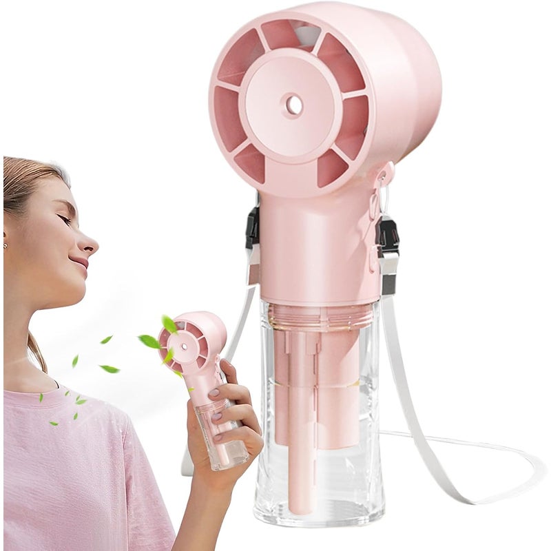 Przenośny wentylator | Akumulatorowy wentylator z funkcją mgiełki z baterią 1200 mAh | Idealny schładzacz powietrza na gorące dni, różowy