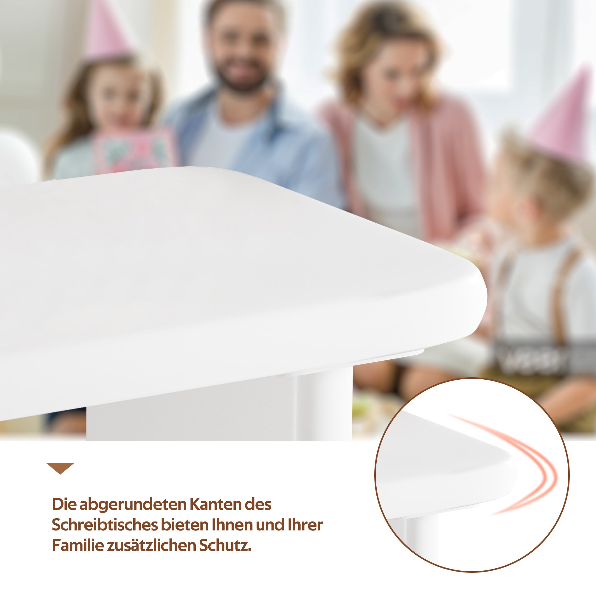 Bureau moderne avec 3 tiroirs - 117 x 50 x 74 cm - MDF - Courbes arrondies et pieds épaissis - Blanc - 3