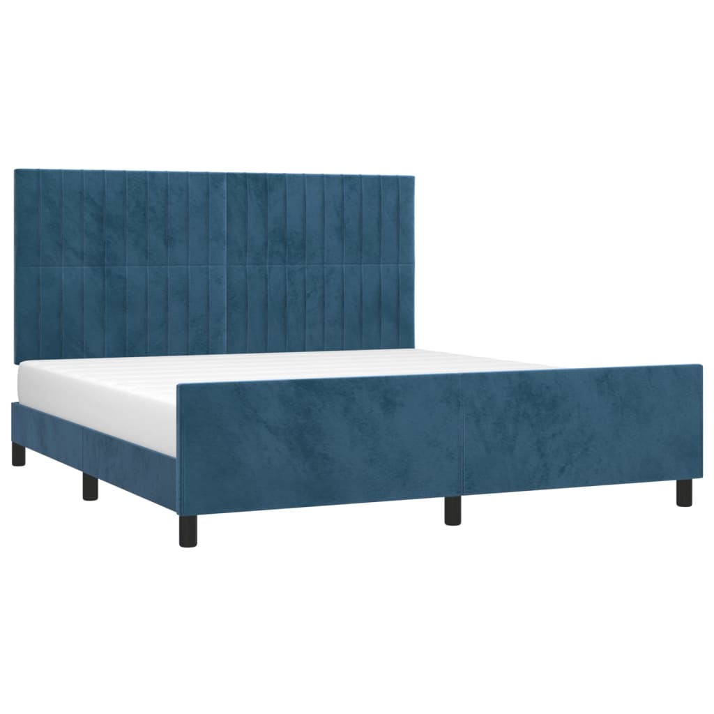 Cadre de lit sans matelas bleu foncé 160 x 200 cm velours - 3