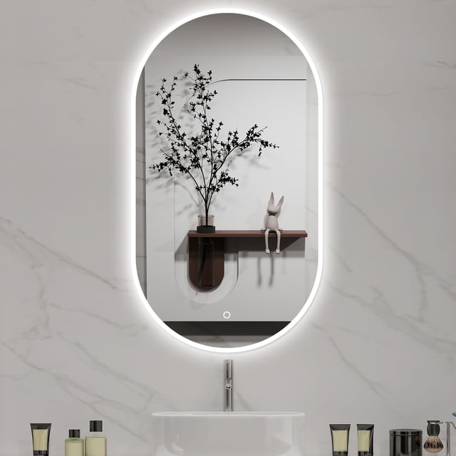 Aica Espejo de baño con iluminación 50×100cm, ovalado, luz blanca 6000k, luminosidad regulable, antivaho, función memoria