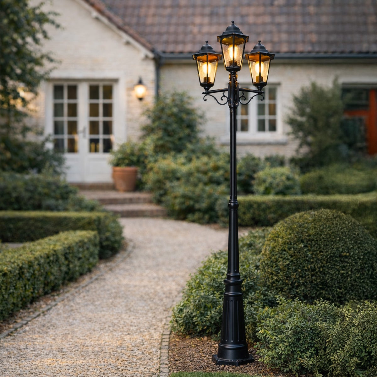 Qazqa classic-antique lanterne extérieure pour jardin - Havana - noir, max. 60w, e27, 220cm, IP44, à 3 lumières - 2