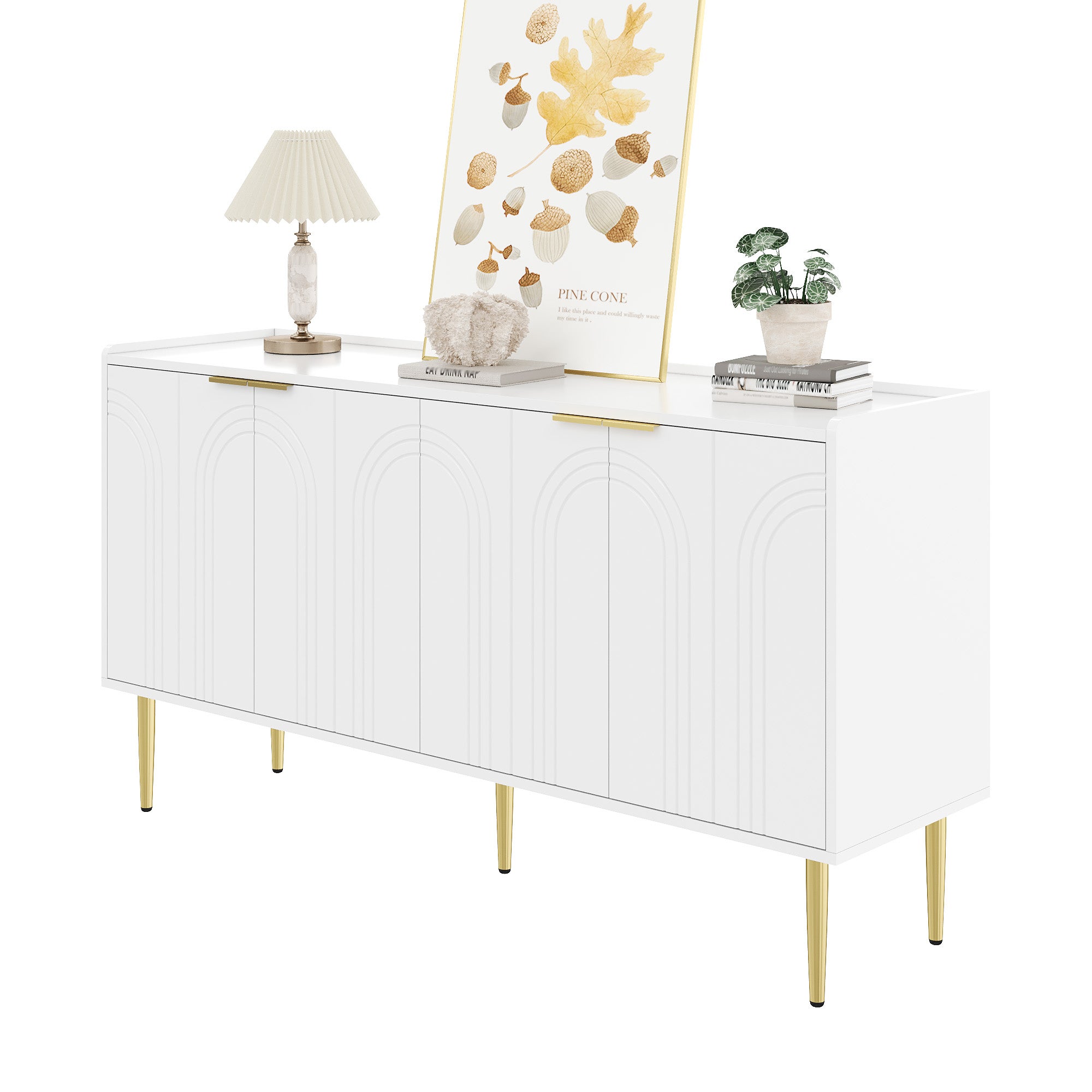 Nowoczesny buffet 140x38x75 cm - 4 fronty - Nogi metalowe - MDF - Biały - 8