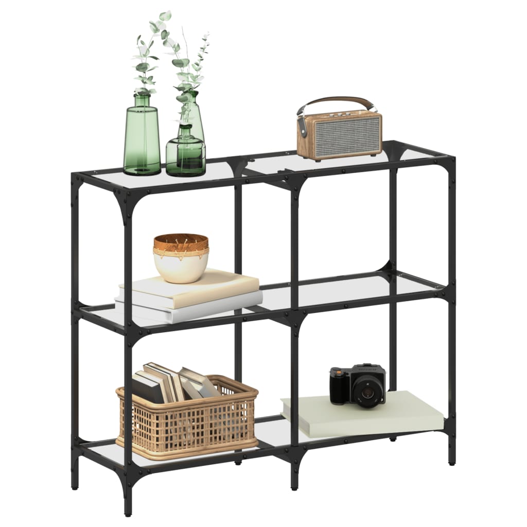 Table console，Table d'appoint，Bout de canapé avec dessus en verre transparent 98x30x81cm acier CFW310778 - 3