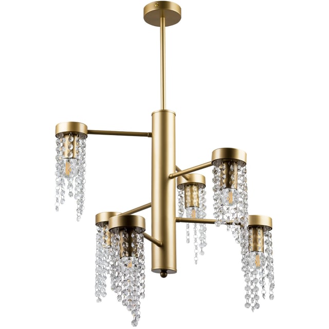 Lampa wisząca Gea złoto-przezroczysty 6xE27x20W kryształowa wym: 85 x 34 x 50 cm metal Polux