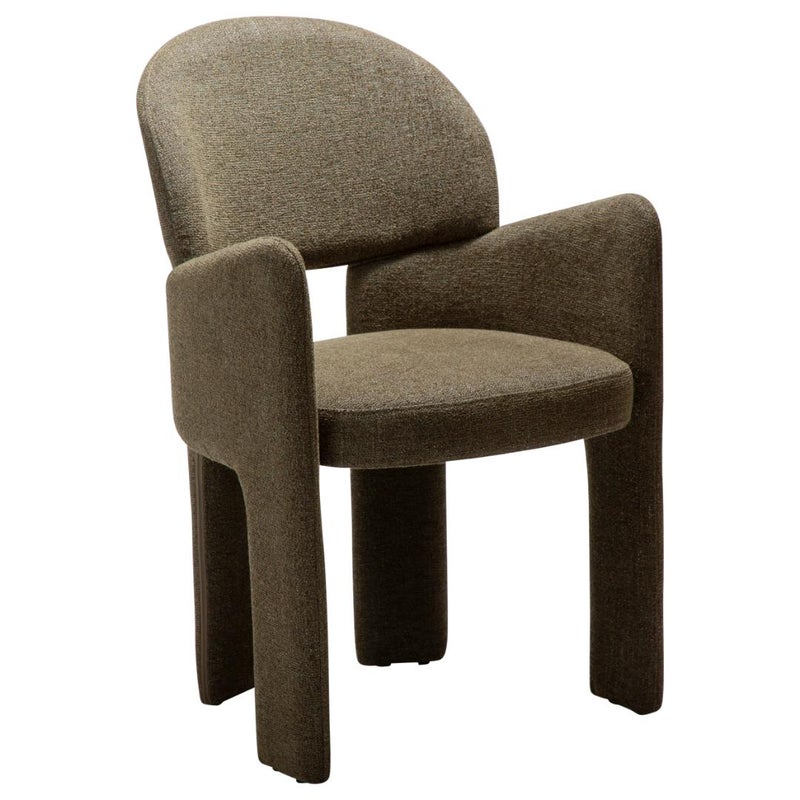 Aole Dan-Form krzesło stołowe z podłokietnikami bouclé ciemnozielony.